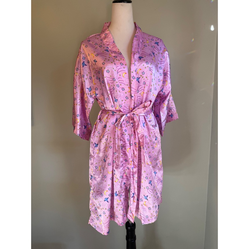 Jammilicious Pink Celestial Satin Robe Moon Star Planet M y2k whimsigoth retro b